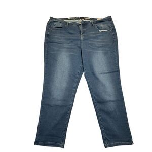 MoCo Boutique Distressed Women's size 22W Medium Wash Blue Denim Jeans Raw Hem